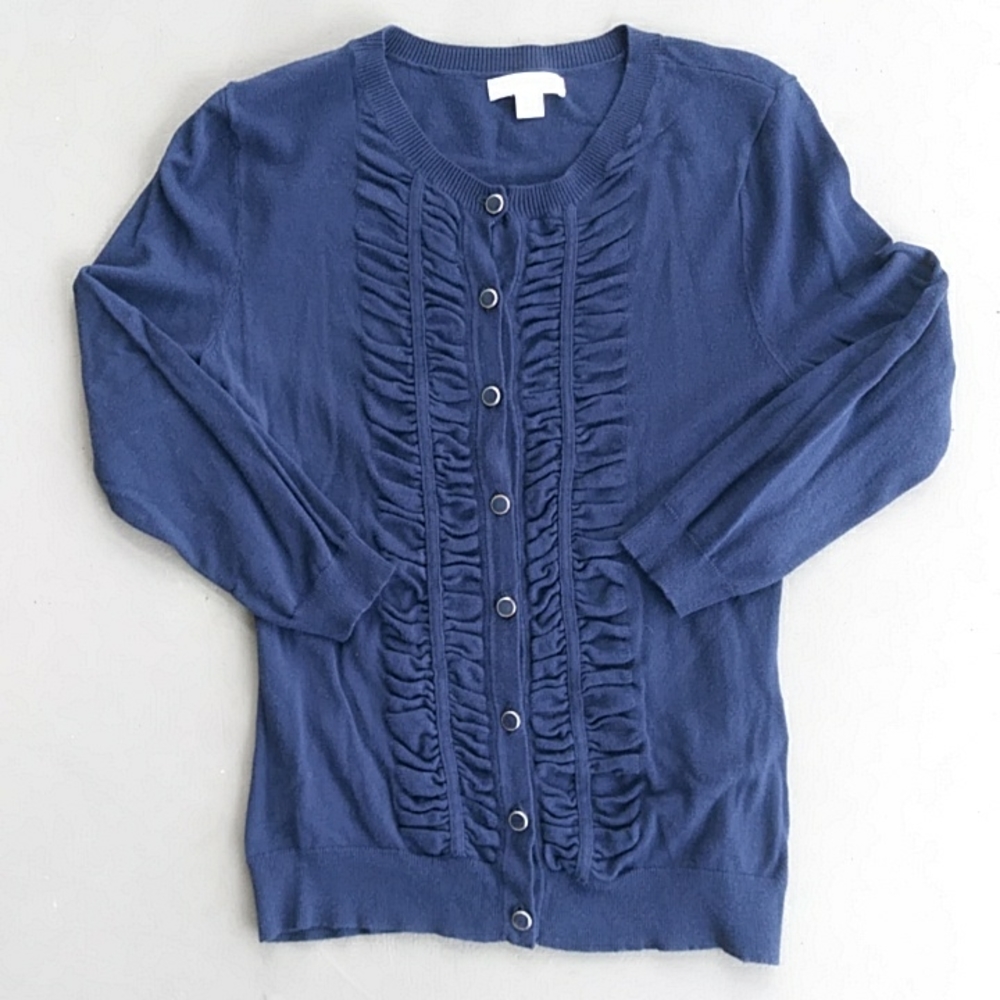 New York & Company Blue Pleated Front Cardigan